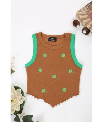 Bripurga Special 4 Leaf Clover Embroidered Crop- Women's Crop-green Piping-90% Cotton S-m-l Standard Size Metallic