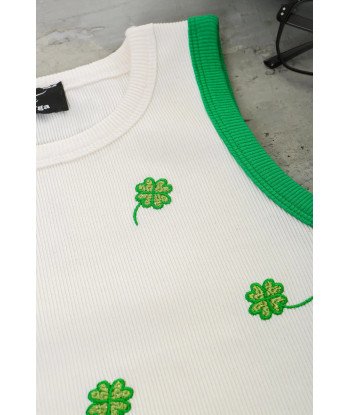 Bripurga Special 4 Leaf Clover Embroidered Crop- Women's Crop-green Piping-90% Cotton S-m-l Standard Size Metallic