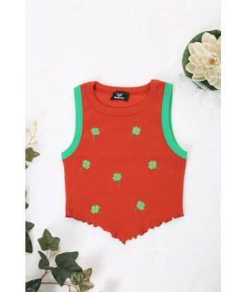 Bripurga Special 4 Leaf Clover Embroidered Crop- Women's Crop-green Piping-90% Cotton S-m-l Standard Size red