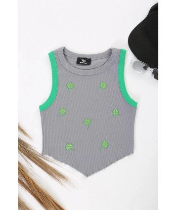 Bripurga Special 4 Leaf Clover Embroidered Crop- Women's Crop-green Piping-90% Cotton S-m-l Standard Size Silver