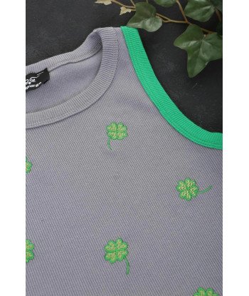 Bripurga Special 4 Leaf Clover Embroidered Crop- Women's Crop-green Piping-90% Cotton S-m-l Standard Size Silver