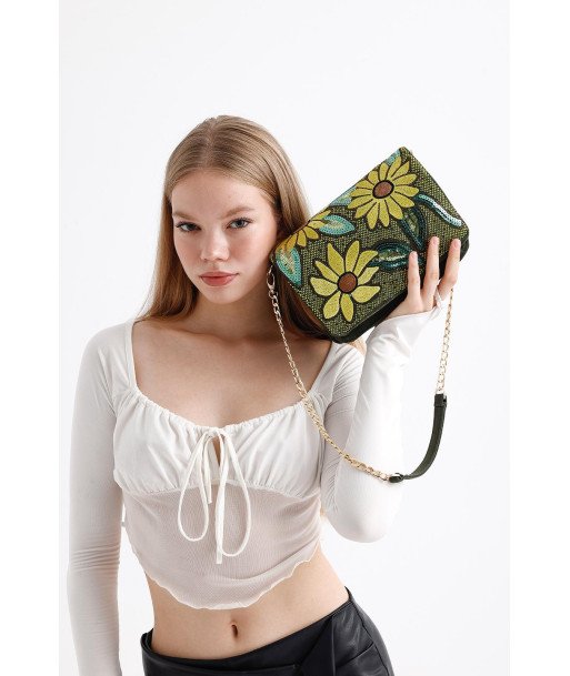 Bripurga Daisy waxed long strap women's shoulder bag - specially embroidered 100253