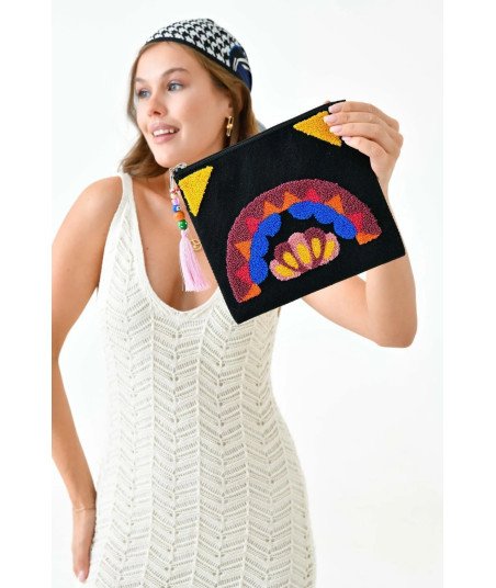 Bripurga Special Embroidery Clutch- Hand Bag- Special Embroidered Patterned Punch- Cotton Hand Bag 100247