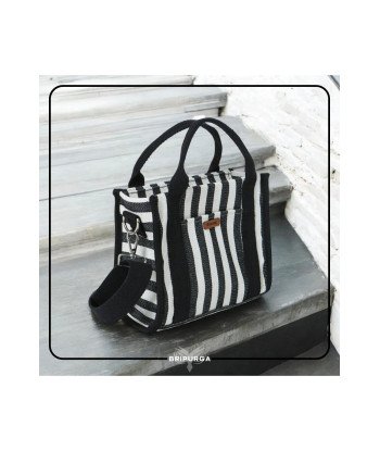 Çizgili Keten Tote Bag Çanta